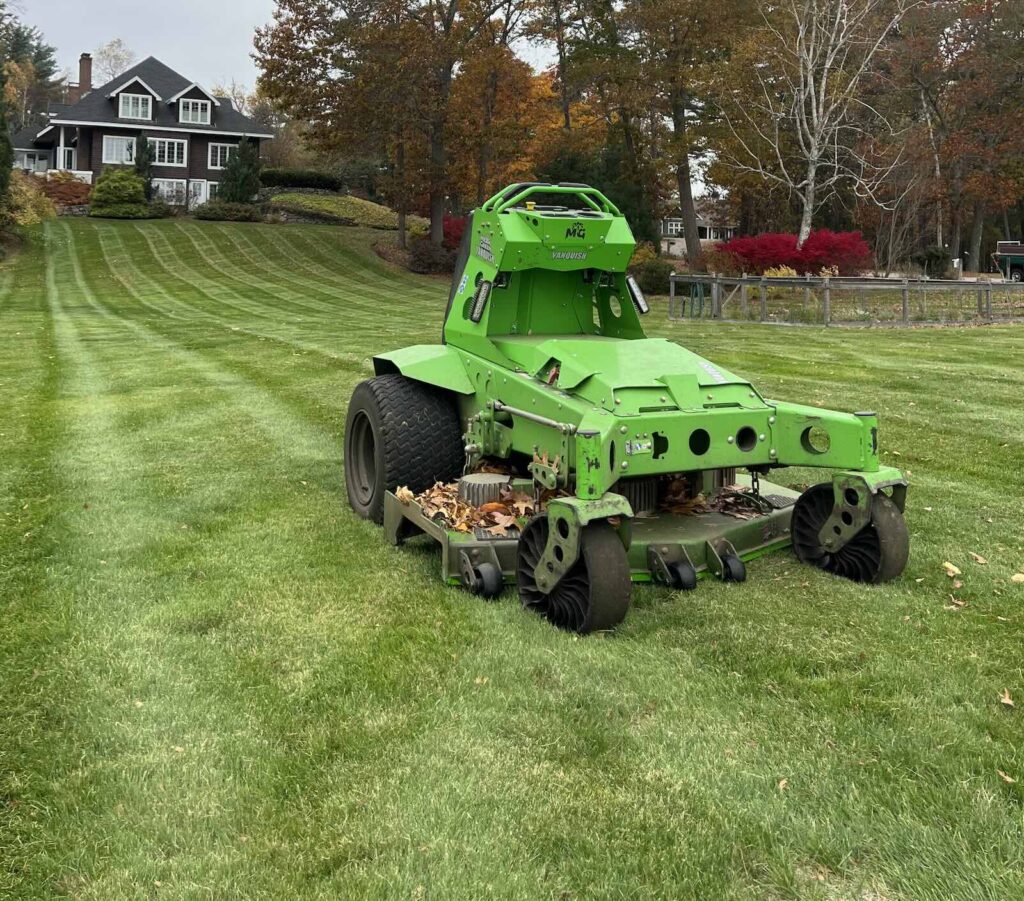 Striped residential lawn after professional mowing service in Kittery ME