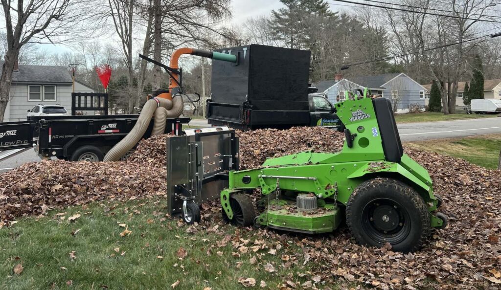 Leaf cleanup service using mower plow and leaf vacuum in Portsmouth NH