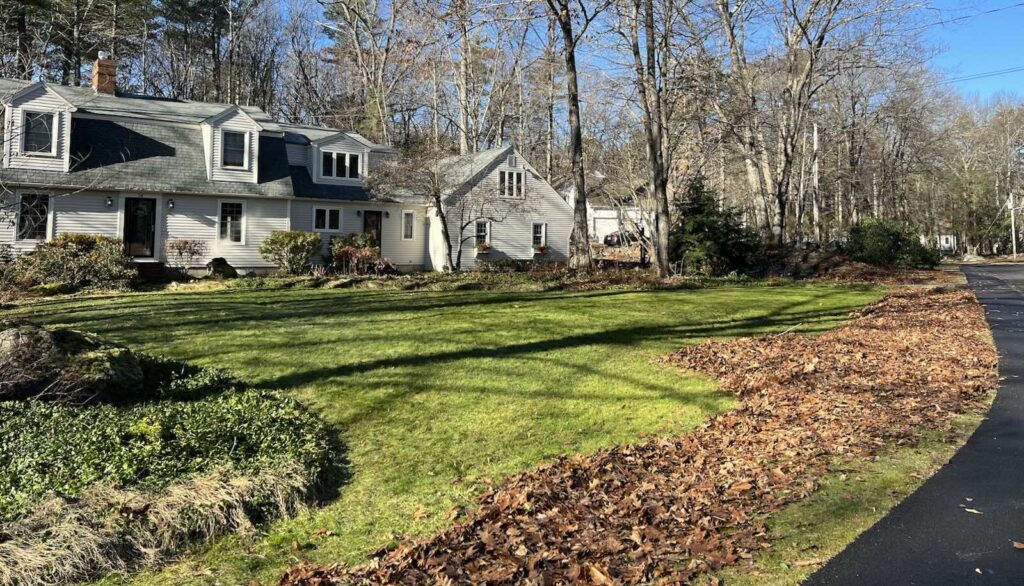 Spring lawn cleanup in Stratham NH preparing the yard for the mowing season.